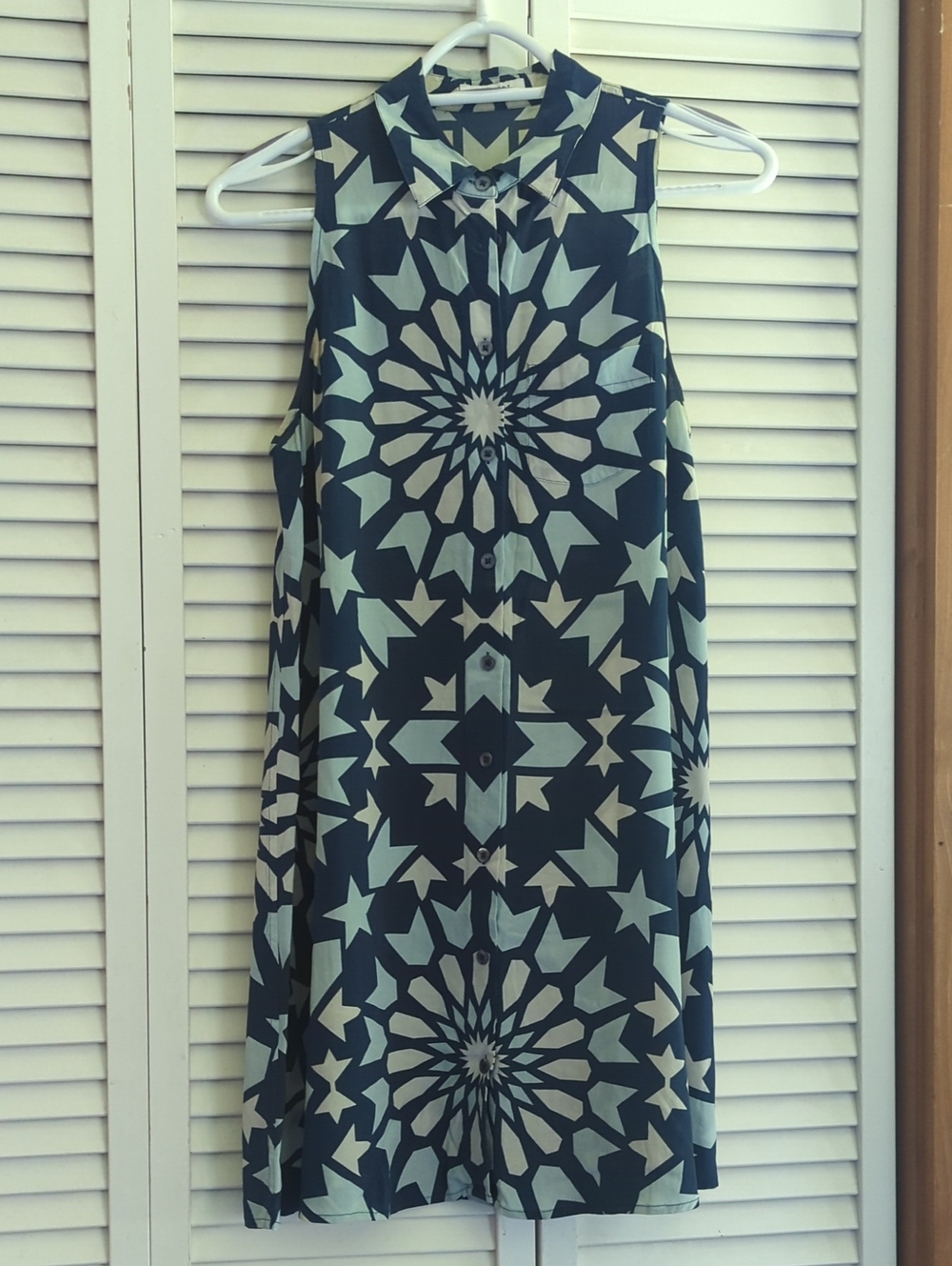 Equipment Blue Silk Sleeveless Shirt Dress XS